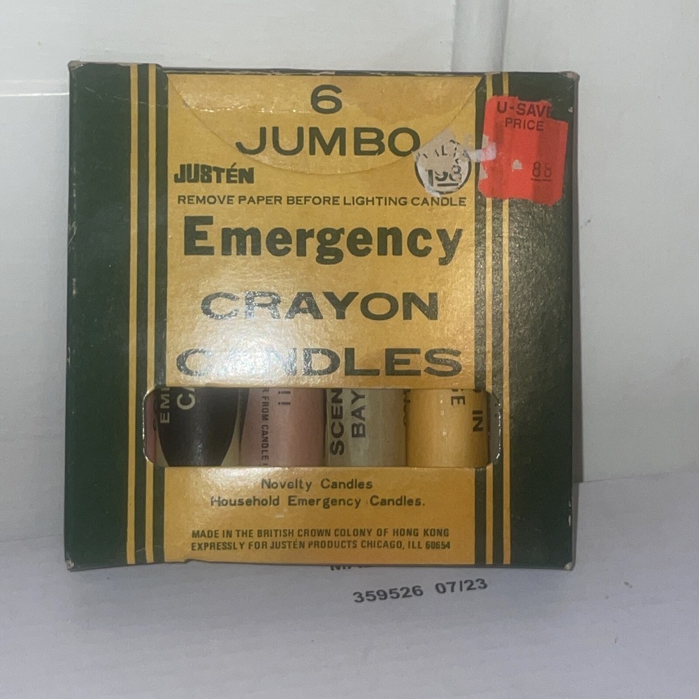 VTG Set (6) Jumbo‎ Emergency CRAYOLA CRAYON CANDLES Scented Colorful Novelty Box